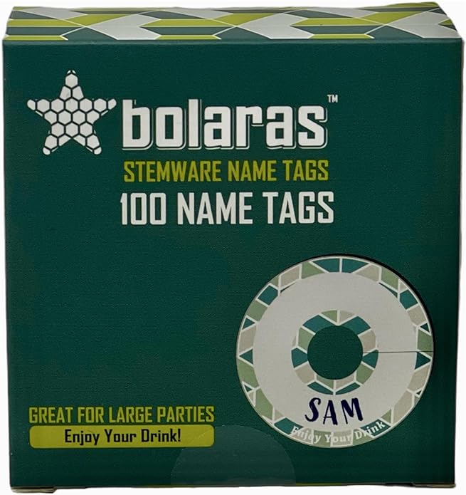 Bolaras Stemware Drink Name Tags for Wine Glasses - Enjoy Your Drink! - (100 Tags)