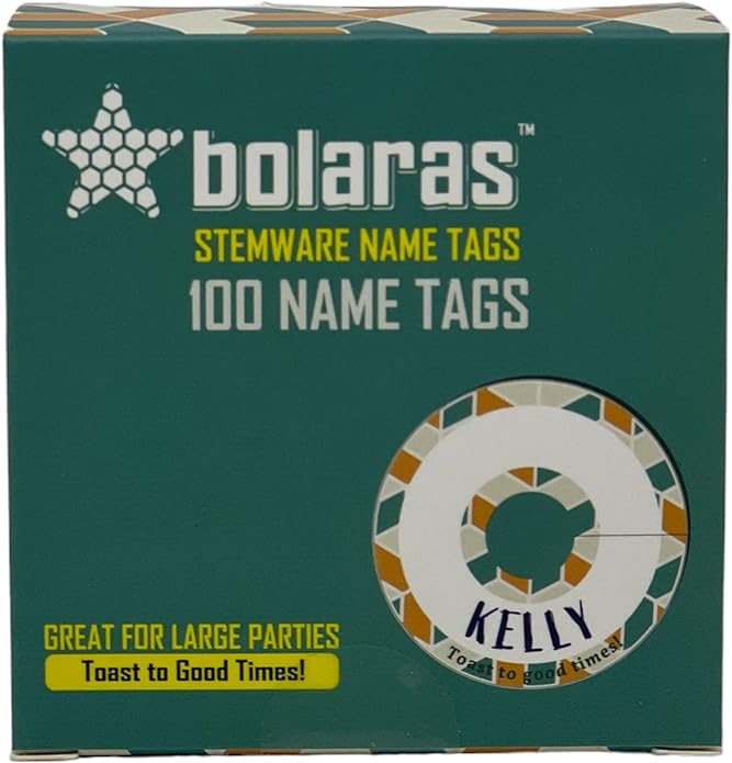Bolaras Stemware Drink Name Tags for Wine Glasses - Toast to Good Times! - (100 Tags)
