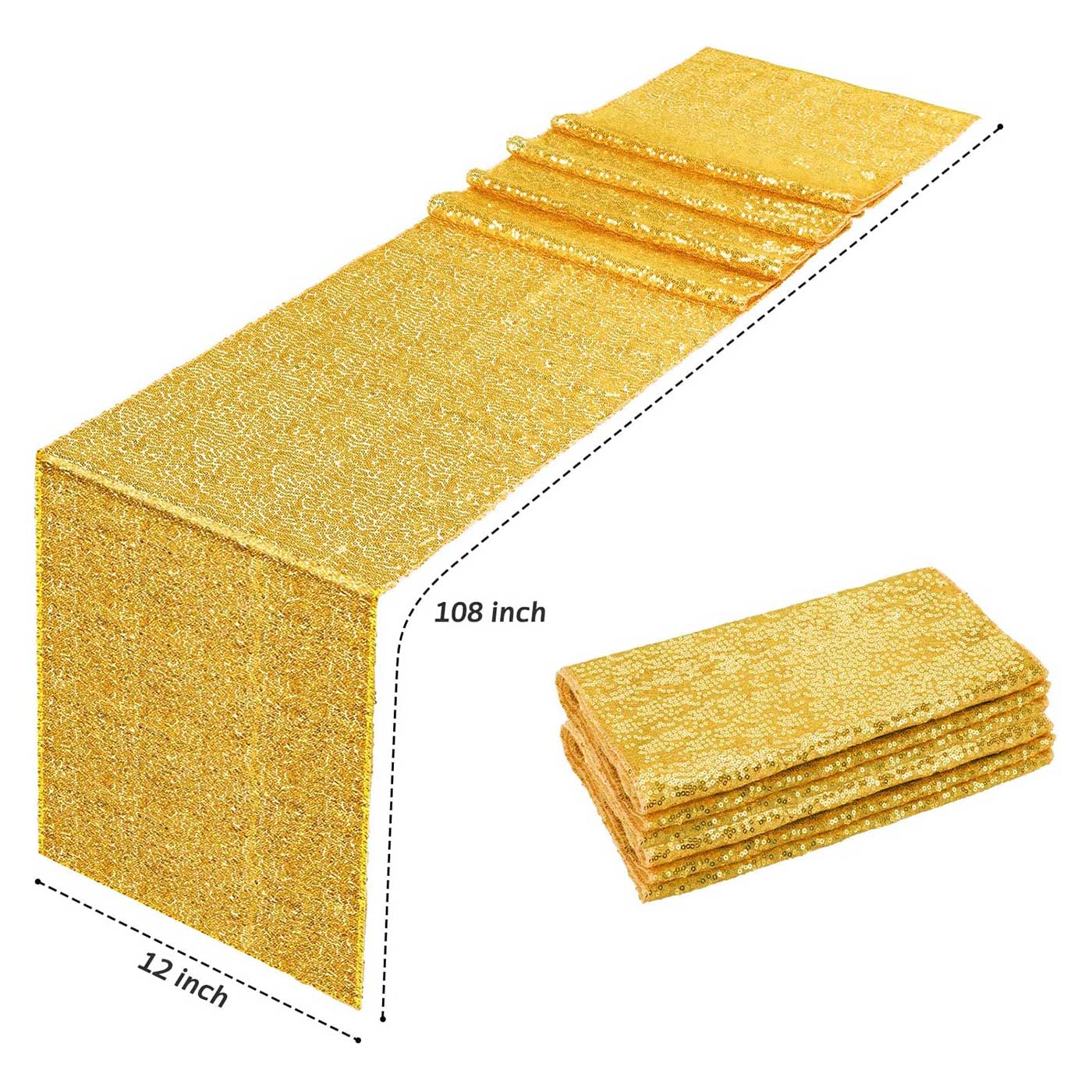 Sparkling Gold Sequin Table Runner for Party Decorations - 12 x 108 inch Glitter Runner for Rectangle Tables