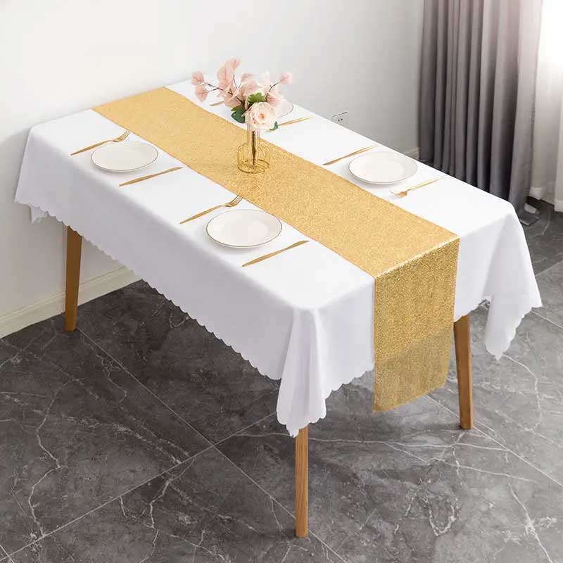 Sparkling Gold Sequin Table Runner for Party Decorations - 12 x 108 inch Glitter Runner for Rectangle Tables