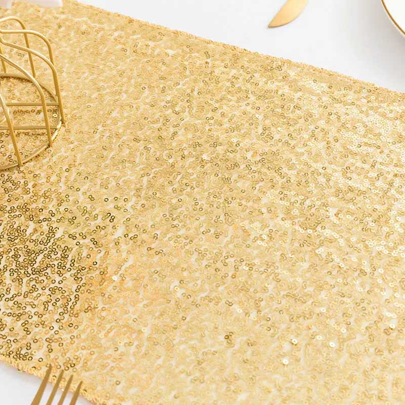 Sparkling Gold Sequin Table Runner for Party Decorations - 12 x 108 inch Glitter Runner for Rectangle Tables