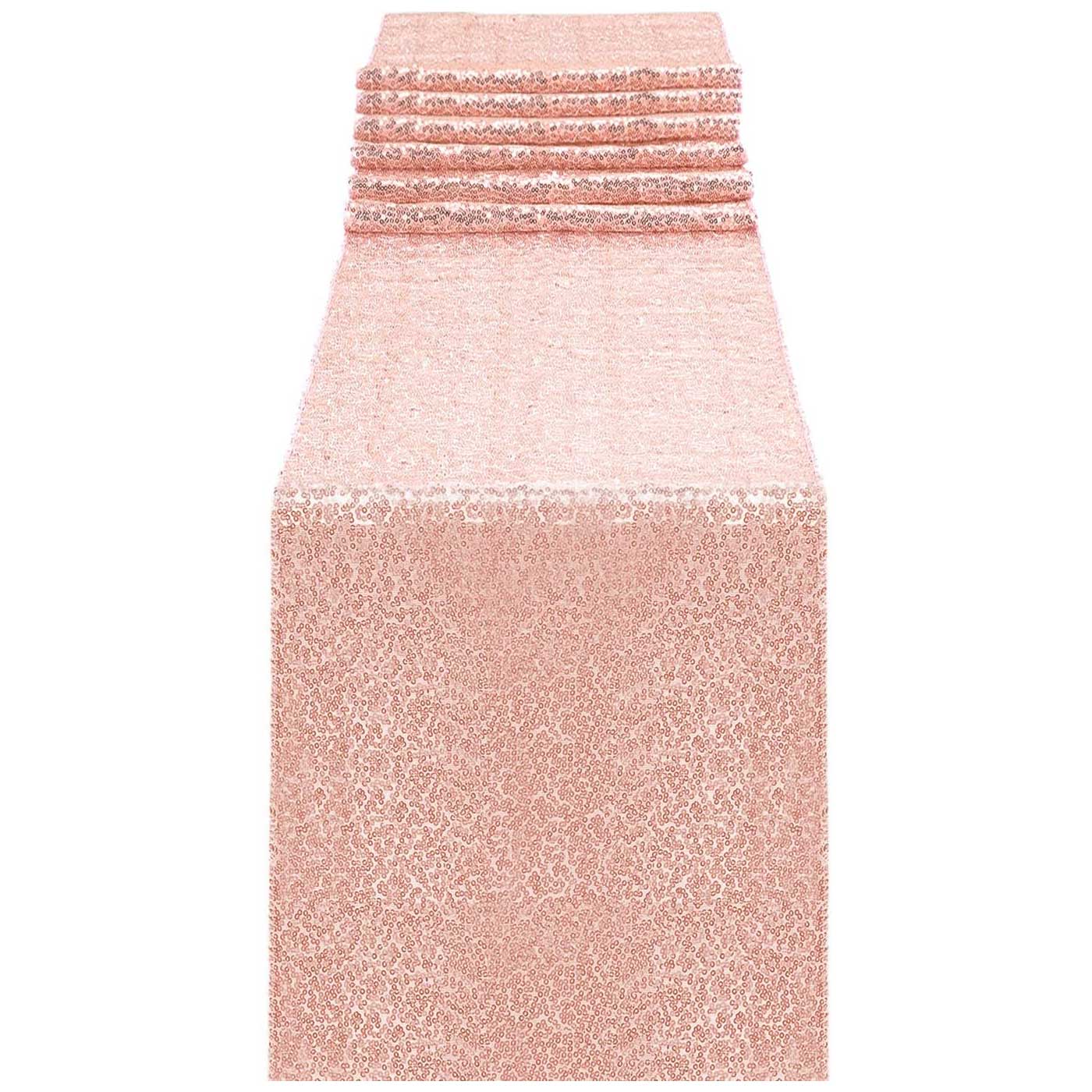 Sparkling Rose Gold Sequin Table Runner for Party Decorations - 12 x 108 inch Glitter Runner for Rectangle Tables
