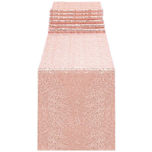 Sparkling Rose Gold Sequin Table Runner for Party Decorations - 12 x 108 inch Glitter Runner for Rectangle Tables