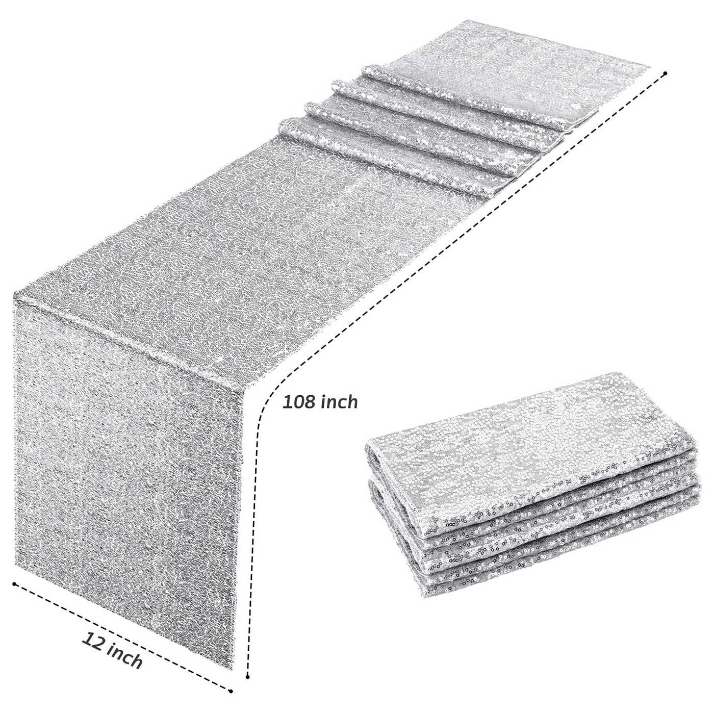 Sparkling Silver Sequin Table Runner for Party Decorations - 12 x 108 inch Glitter Runner for Rectangle Tables