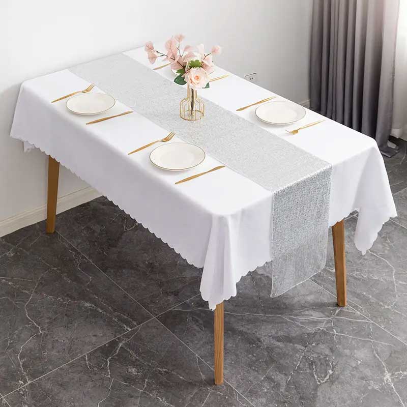 Sparkling Silver Sequin Table Runner for Party Decorations - 12 x 108 inch Glitter Runner for Rectangle Tables