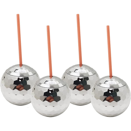 Bolaras Silver Disco Ball Cup with Name Tag (Set of 4)