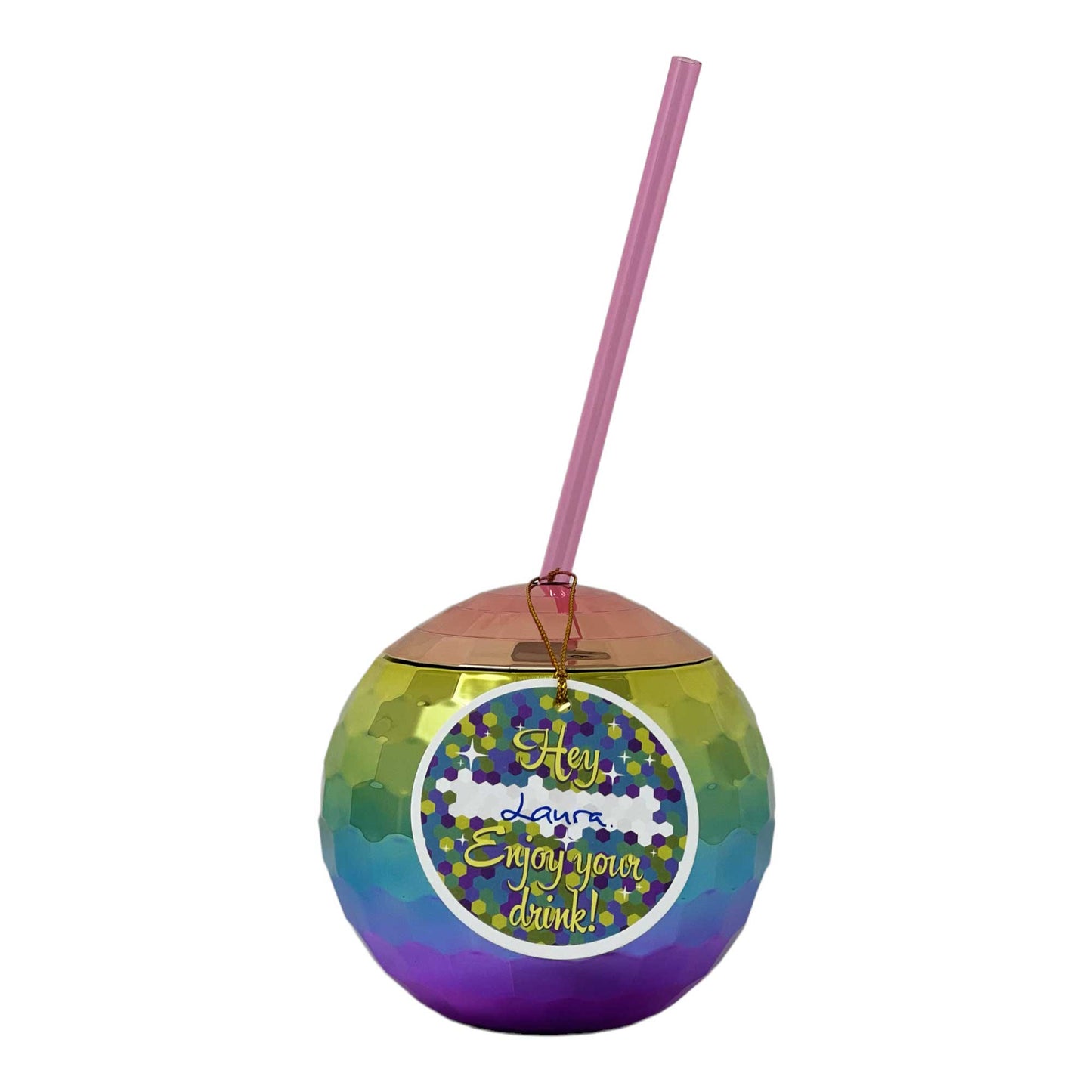 Bolaras Rainbow Disco Ball Cup with Name Tag