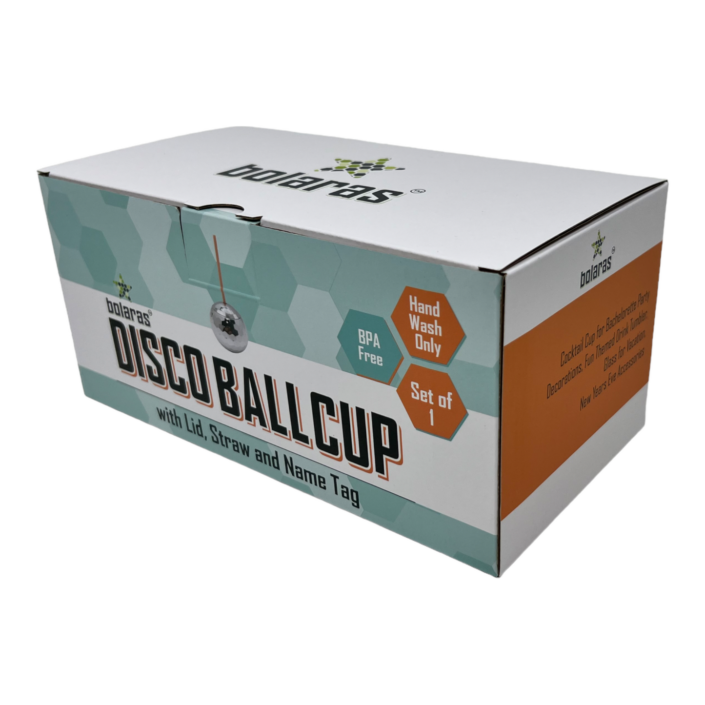 Bolaras Silver Disco Ball Cup with Name Tag