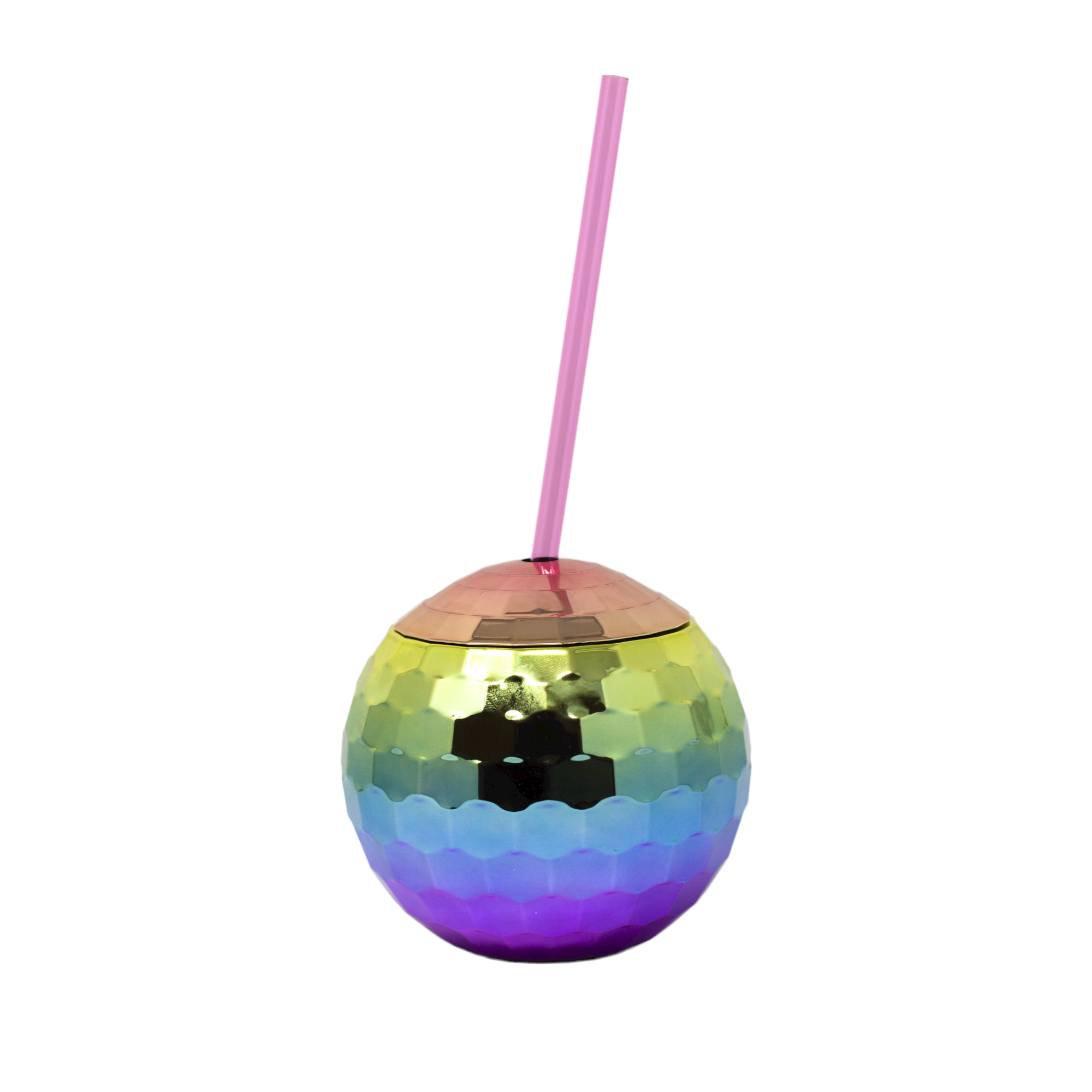 Rainbow Disco Ball 18 oz. Cup with Straw