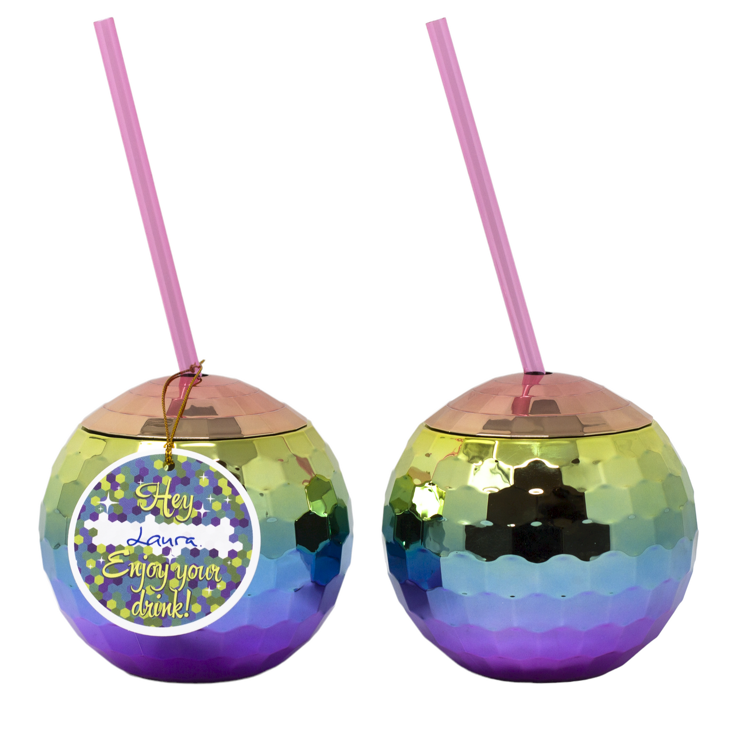Bolaras Rainbow Disco Ball Cup with Name Tag