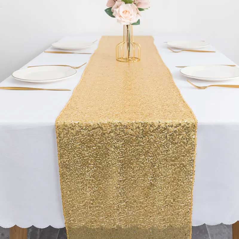 Sparkling Gold Sequin Table Runner for Party Decorations - 12 x 108 inch Glitter Runner for Rectangle Tables
