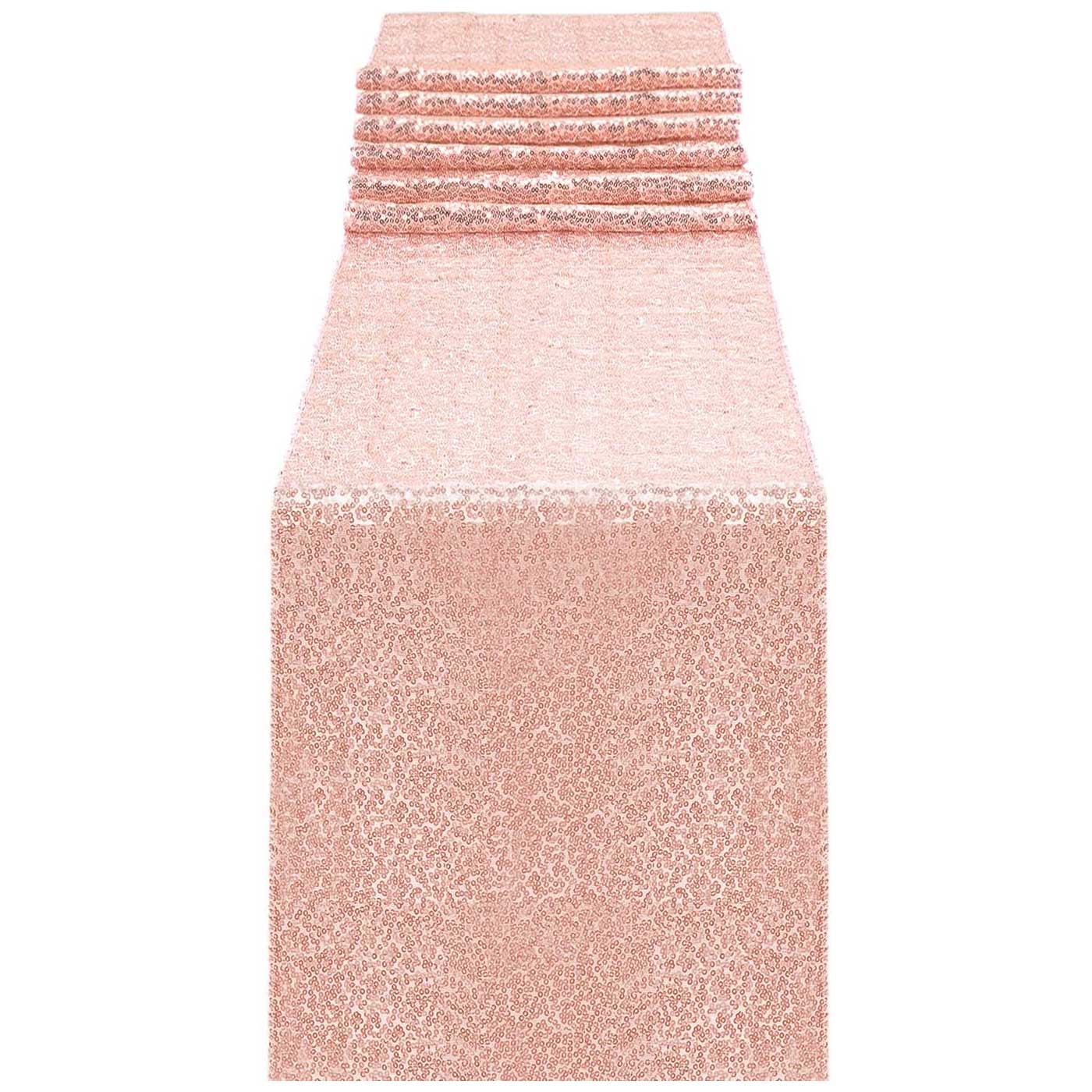 Sparkling Rose Gold Sequin Table Runner for Party Decorations - 12 x 108 inch Glitter Runner for Rectangle Tables