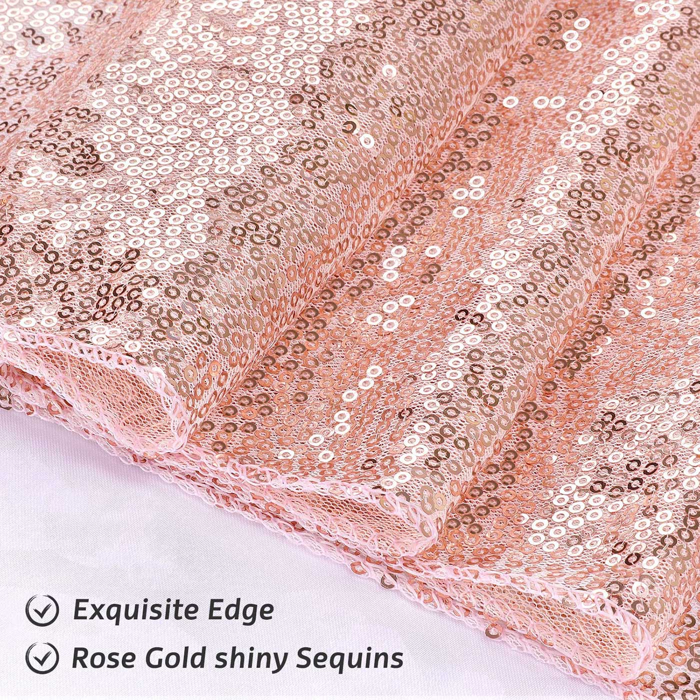 Sparkling Rose Gold Sequin Table Runner for Party Decorations - 12 x 108 inch Glitter Runner for Rectangle Tables