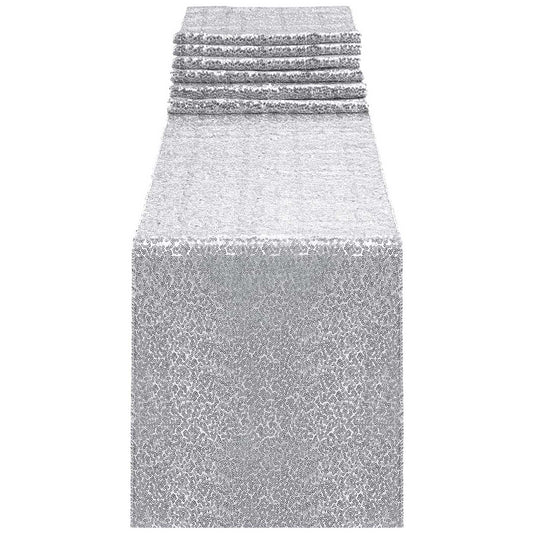 Sparkling Silver Sequin Table Runner for Party Decorations - 12 x 108 inch Glitter Runner for Rectangle Tables