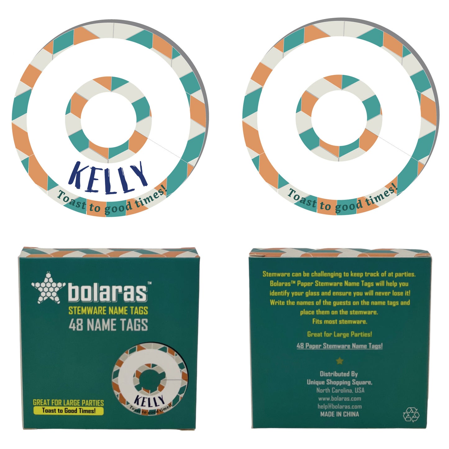 Bolaras Stemware Name Tags - Toast to Good Times! - (48 Tags)
