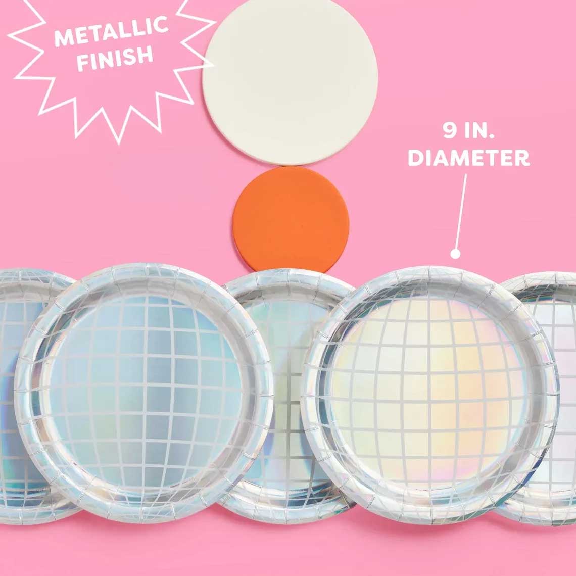 Bolaras Silver Disco Ball Paper Plates - 25 count - 9" diameter